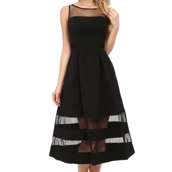 Authentic Aidan Mattox Fit and Flare Black Mesh-Panel Party Dress size 4 - Picture 4 of 17